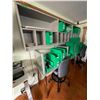 Image 1 : Wall-Mounted Cubby Shelving with Large Qty Green Shelf Bins, Stainless Steel Work Table & (2) Drafti