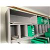 Image 2 : Wall-Mounted Cubby Shelving with Large Qty Green Shelf Bins, Stainless Steel Work Table & (2) Drafti
