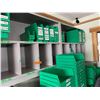 Image 3 : Wall-Mounted Cubby Shelving with Large Qty Green Shelf Bins, Stainless Steel Work Table & (2) Drafti