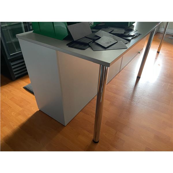 Laminate Counter/Work Table with Lower Open Shelving & Chrome Legs
