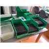 Image 4 : Large Qty Assorted Green Plastic Shelf Bins & Parts Bins with Black Plastic Dividers