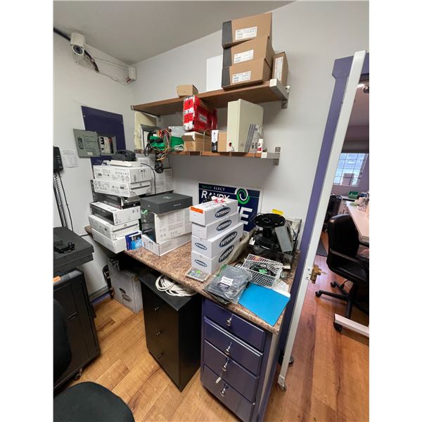 Large Group: Futurola Amsterdam Boxes, HP LaserJet Toner, Owl Car Cam, Fanvil IP Phone, Wiring Harne