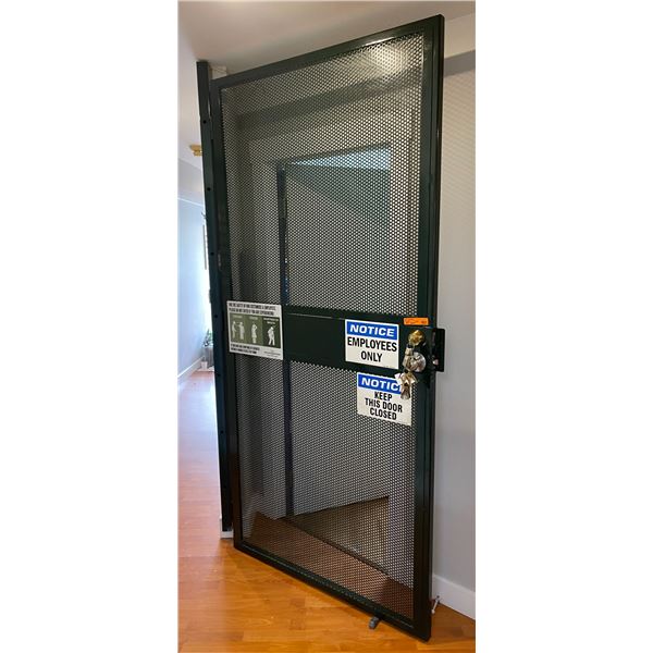 Heavy-Duty Steel Perforated Security Door with Locking Hardware, Approx. 45" Wide