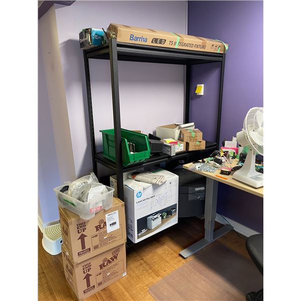BenQ Monitor, Keyboard, Mouse, Optimus Desktop Fan, Metal Cash Box, and Assorted Office Accessories