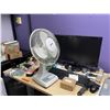 Image 2 : BenQ Monitor, Keyboard, Mouse, Optimus Desktop Fan, Metal Cash Box, and Assorted Office Accessories