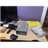 Image 3 : BenQ Monitor, Keyboard, Mouse, Optimus Desktop Fan, Metal Cash Box, and Assorted Office Accessories