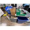 Image 1 : Assorted Retail Supplies including Branded Pin-Back Buttons, Acrylic Display, Bins, and Misc.Assorte