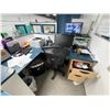 Image 2 : L-Shaped Desk, Office Chair, Dual Monitors, HP Laser Printer, Network Switch, and Shredder