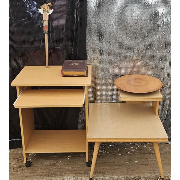 Mid-Century Style Wooden End Tables with Accessories