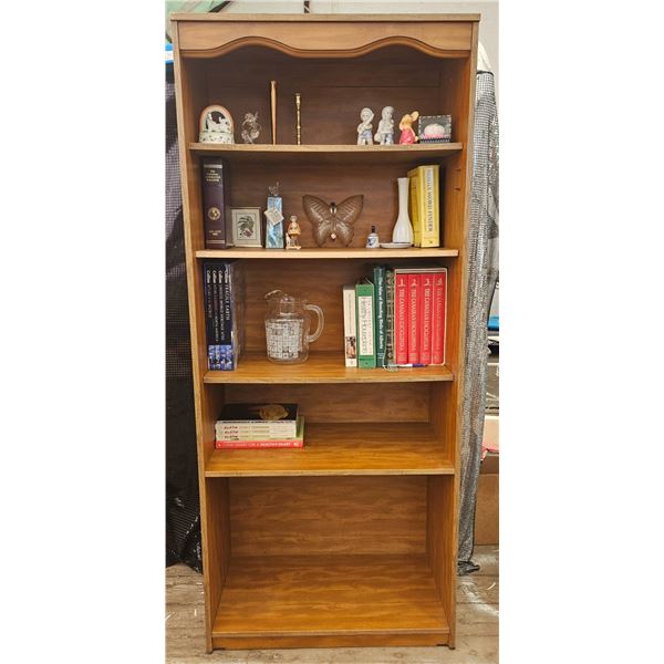 6-Foot Wooden Bookshelf with Decorative Items Included