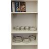 Image 3 : Pantry Shelving with a Set of " Rush Stone" Broadhurst Dishware and Vintage Cookbooks!