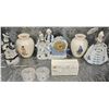 Image 1 : Ceramic Figurines, Vases, Clock, and Glass Votive Holders