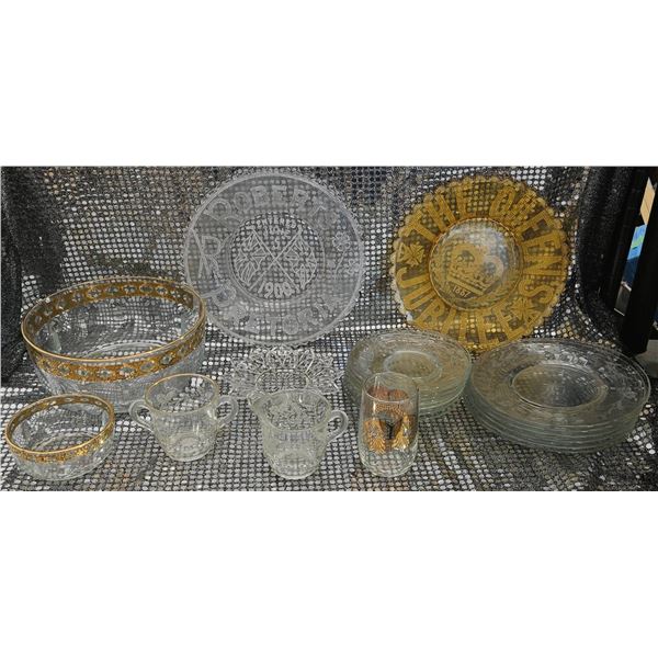 Pressed and Etched Glass Tableware with Gold Detailing