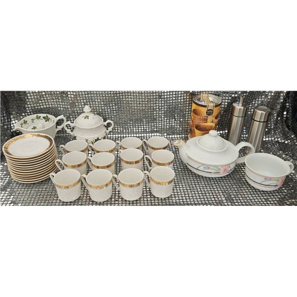 Tea and Coffee Service Set with Gold Accents and Floral Details