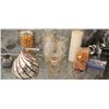 Image 1 : Decorative Items Including Glass Vases with Gold Wire, Napkin Rings, and Hershey’s Kisses Jar