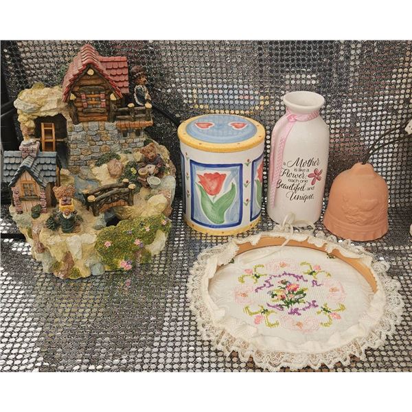Decorative Figurines, Ceramic Canister, and Stag American Patch Collection Doll