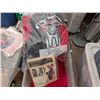 Image 4 : Plastic Storage Shelf with Tote of Vintage Fabric and Coat-Making Kit