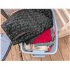 Image 6 : Plastic Storage Shelf with Tote of Vintage Fabric and Coat-Making Kit