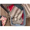 Image 7 : Plastic Storage Shelf with Tote of Vintage Fabric and Coat-Making Kit