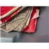 Image 8 : Plastic Storage Shelf with Tote of Vintage Fabric and Coat-Making Kit