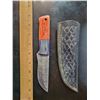 Image 1 : Hand Forged Damascus Steel Knife w/ Leather Sheath