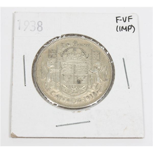 1938 CANADA HALF DOLLAR SILVER COIN .3 OZ SILVER
