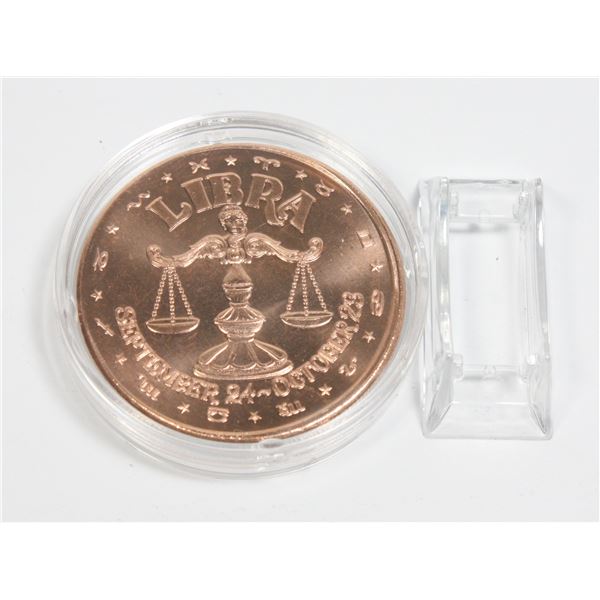 1 OZ LIBRA COPPER ROUND IN CAPSULE WITH STAND