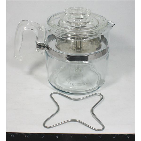 8 CUP GLASS "PYREX" COFFEE POT - COMPLETE