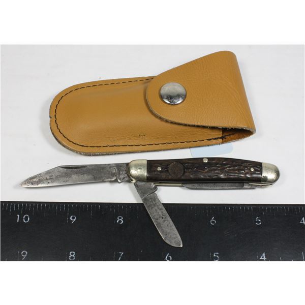 BOKER STOCKMAN 3 BLADE SLIPJOINT KNIFE & SHEATH