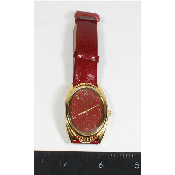 JOAN RIVERS CLASSICS WOMENS WATCH GOLD TONE RED