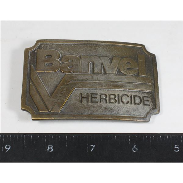 VINTAGE BRASS BELT BUCKLE BANVEL HERBICIDE HEAVY