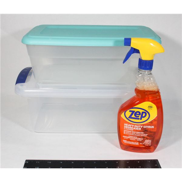 LOT OF PLASTIC SEAL STORAGE CONTAINERS & CLEANER