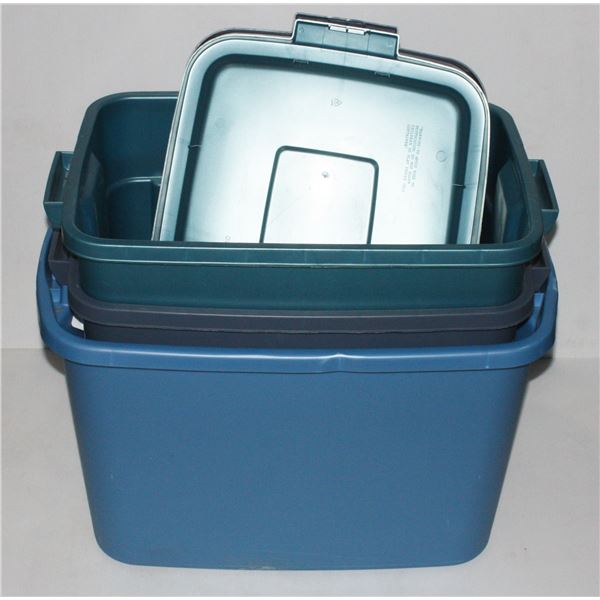 LOT OF 3 TOTES 2 HAVE LIDS