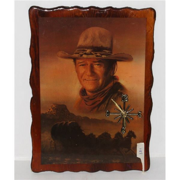 LARGE JOHN WAYNE WOOD VINTAGE CLOCK