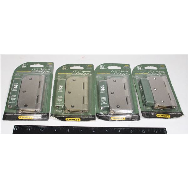 FOUR STANLEY 3 1/2" SATIN NICKEL PLATED HINGES