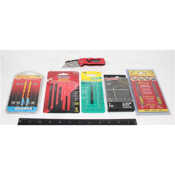 NEW HARDWARE LOT KNIFE, JIGSAW BLADES, ROTARY FILE