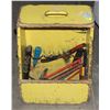 Image 3 : WOODEN BOX WITH VINTAGE TOOLS ELECTRICAL MORE