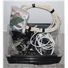 Image 1 : TOTE OF RANDOM CORDS, ETHERNET, CHARGERS, ETC