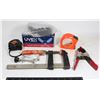 Image 1 : TWO CLAMPS & TWO TAPE MEASURES W/ SAFETY GLASSES