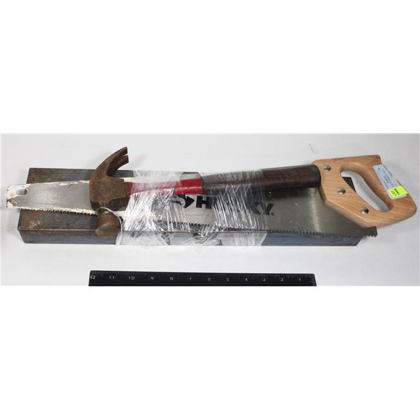 HUSKY SAW, HAMMER, EMPTY TOOL BOX