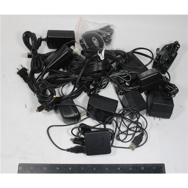 BOX OF AC POWER ADAPTERS AND CHARGERS