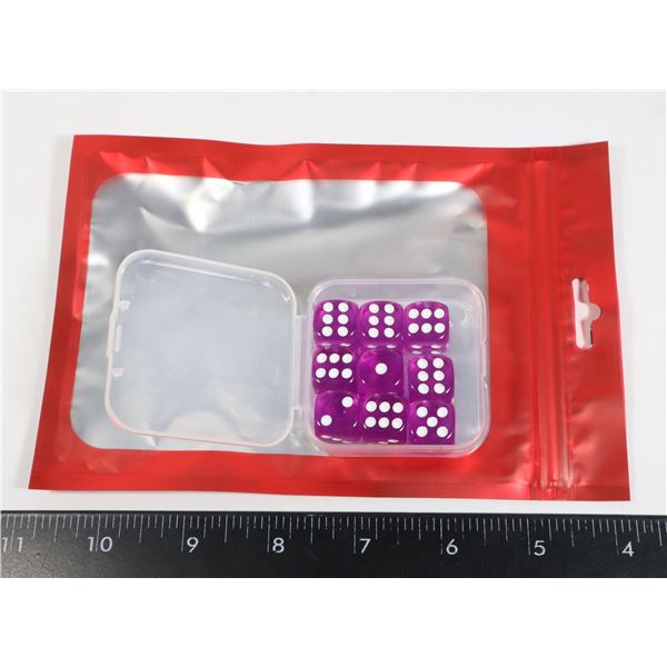 NEW 9 PC SET SIX SIDED PURPLE DICE IN CARRYING