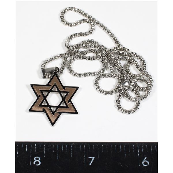 NEW 2 TONE STAINLESS STEEL STAR OF DAVID PENDANT