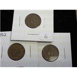 1901, 02 And 03 Indian Head Cents (All VF +)