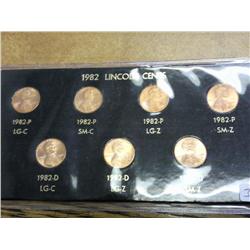 1982 - 7 Varieties Lincoln Cents (UNC)