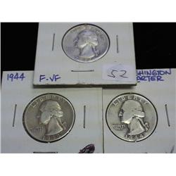 1942-S, 44 And 44-D Wash. Silver Quarters