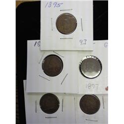 1895-99 Indian Head Cents (5 Coins)