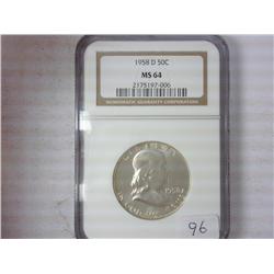 1958-D Franklin Half NGC MS64