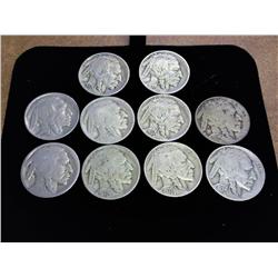 10 Assorted 1930's Buffalo Nickels