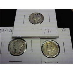 1928, 28-D And 28-S Mercury Dimes